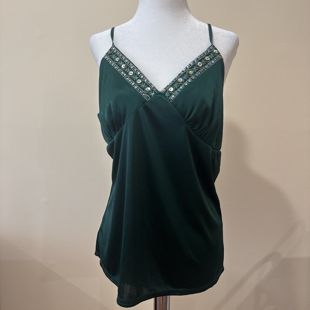 Y2K Xhilaration Forest Green Camisole with Beaded Neckline